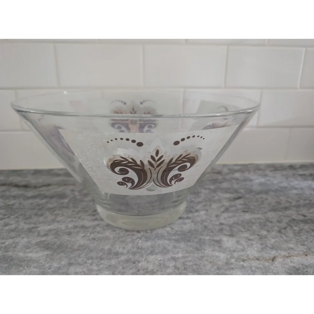 Vintage Libbey Salad Fruit Chip Punch Serving Bowl with Fleur-de-Lis Design